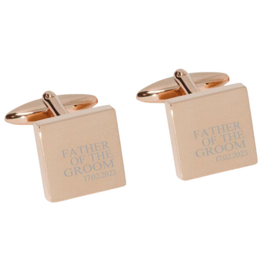 Father of the Groom & Date Engraved Wedding Cufflinks in Rose Gold