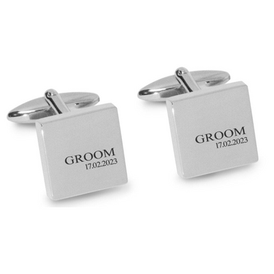 Groom & Date Engraved Wedding Cufflinks in Silver