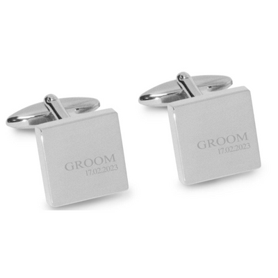 Groom & Date Engraved Wedding Cufflinks in Silver