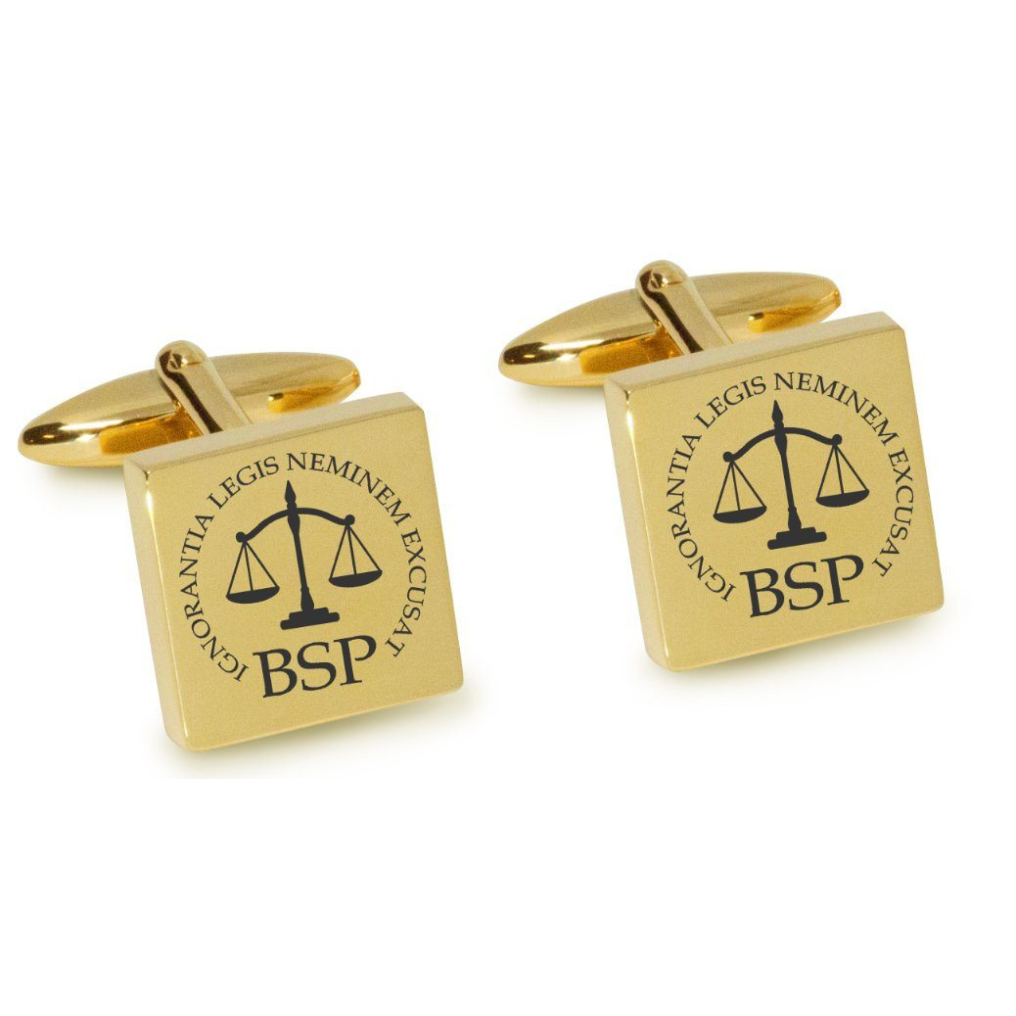 Lawyer's Initials and Legal Maxims Engraved Cufflinks in Gold