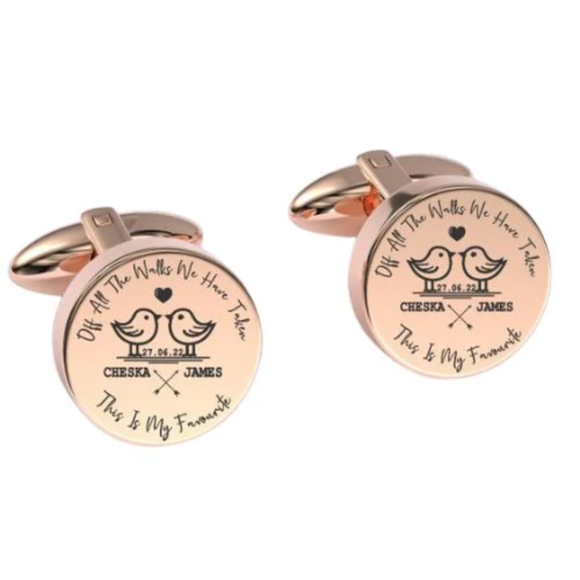 Of All The Walks We've Taken Engraved Cufflinks in Rose Gold