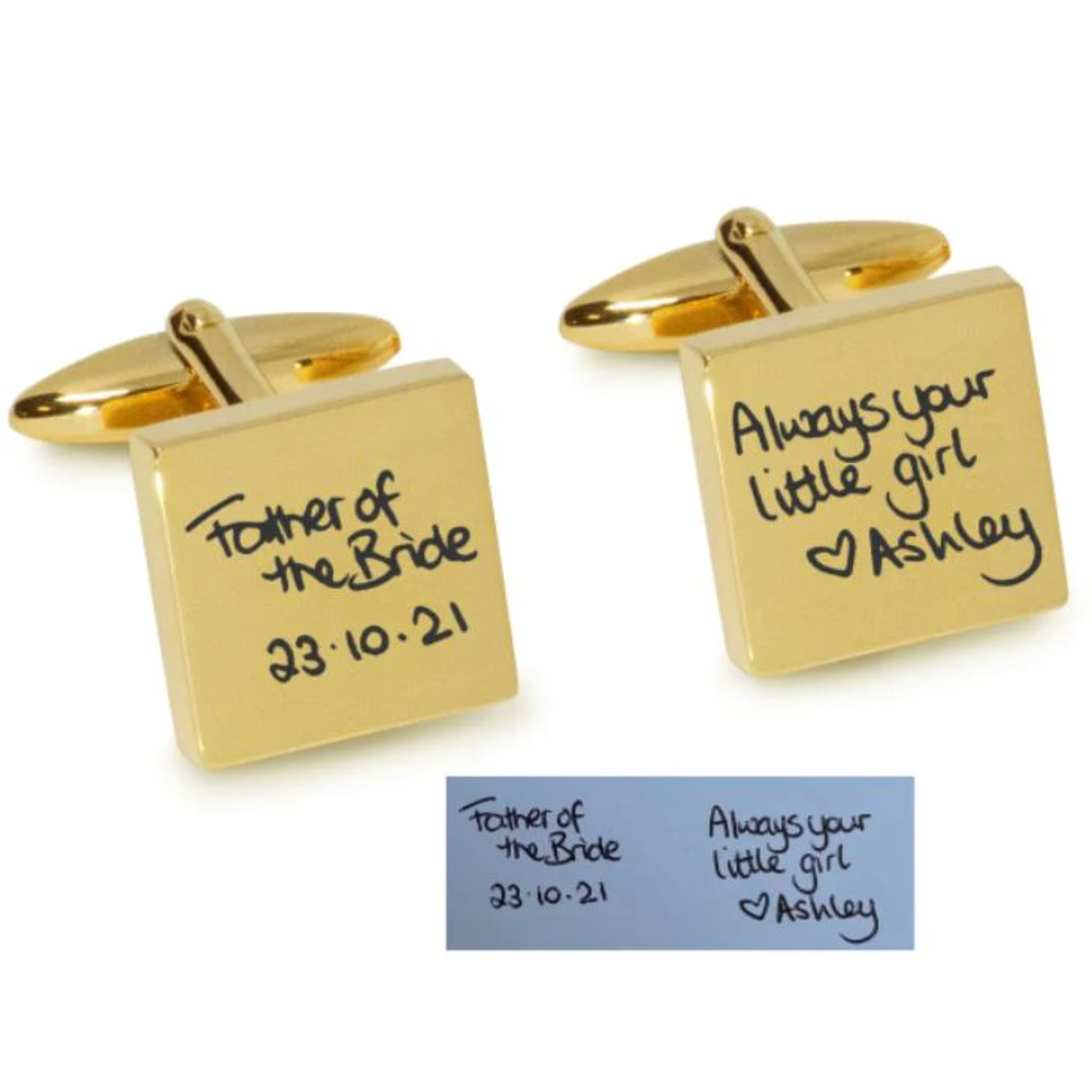 Own Handwriting Custom Engraved Cufflinks in Gold
