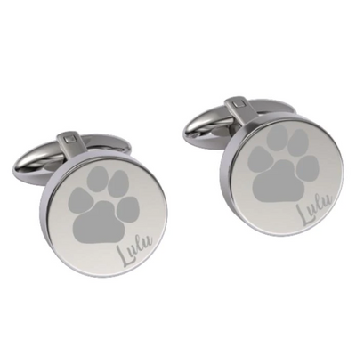 Pets Paw Print Engraved Cufflinks in Silver