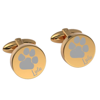 Pets Paw Print Engraved Cufflinks in Gold