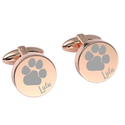 Pets Paw Print Engraved Cufflinks in Rose Gold