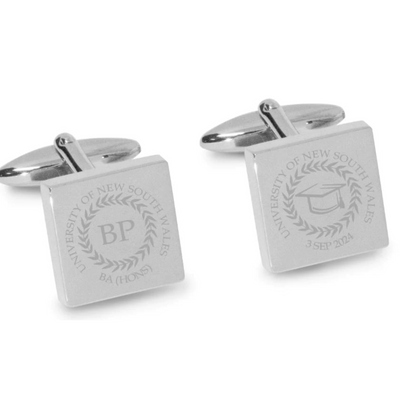 Personalised Graduation Engraved Cufflinks in Silver