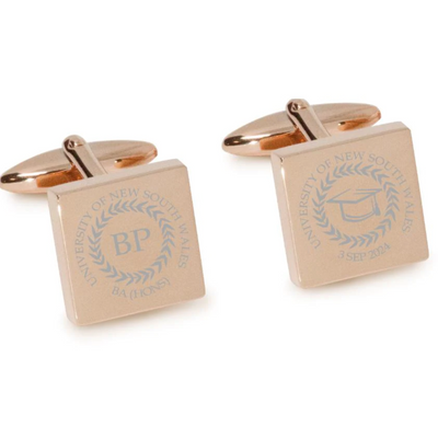 Personalised Graduation Engraved Cufflinks in Rose Gold