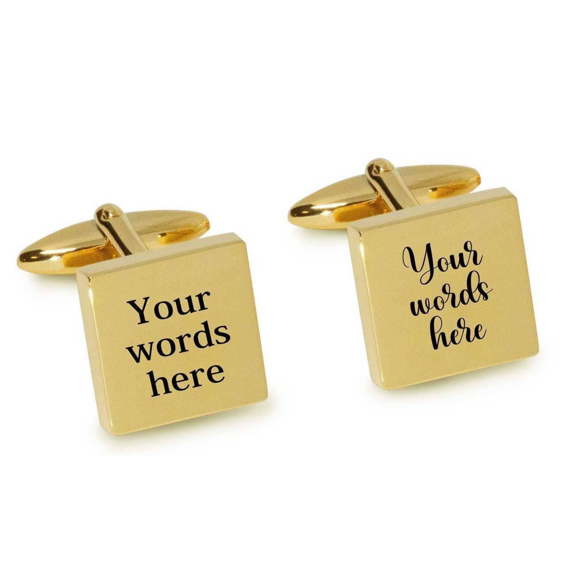 Engraved Words Custom Cufflinks in Gold