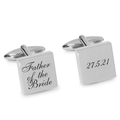 Father of the Bride Wedding Date Engraved Cufflinks in Silver