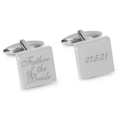 Father of the Bride Wedding Date Engraved Cufflinks in Silver