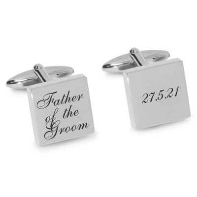 Father of the Groom Wedding Date Engraved Cufflinks in Silver