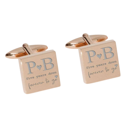 Five Years Down Forever to Go Engraved Cufflinks in Rose Gold