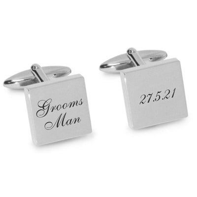 Grooms Man Wedding Date Engraved Cufflinks in Silver