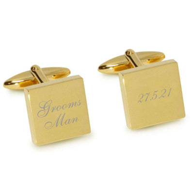 Grooms Man Wedding Date Engraved Cufflinks in Gold