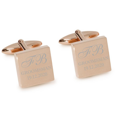 Initials with Wedding Role + Date Engraved Cufflinks in Rose Gold