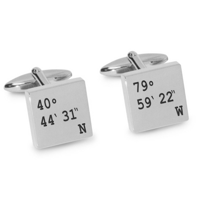 Latitude and Longitude Coordinates Engraved Cufflinks in Silver