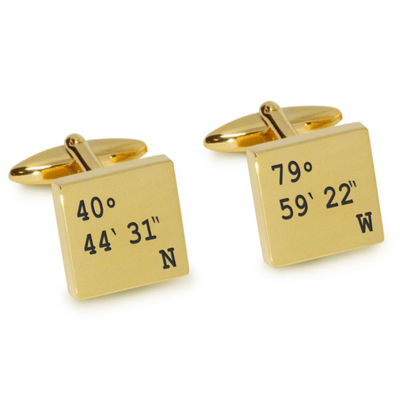 Latitude and Longitude Coordinates Engraved Cufflinks in Gold