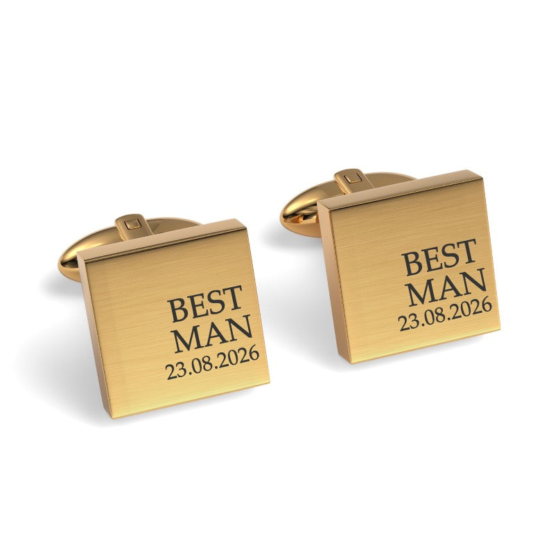Best Man & Date Engraved Wedding Square Cufflinks