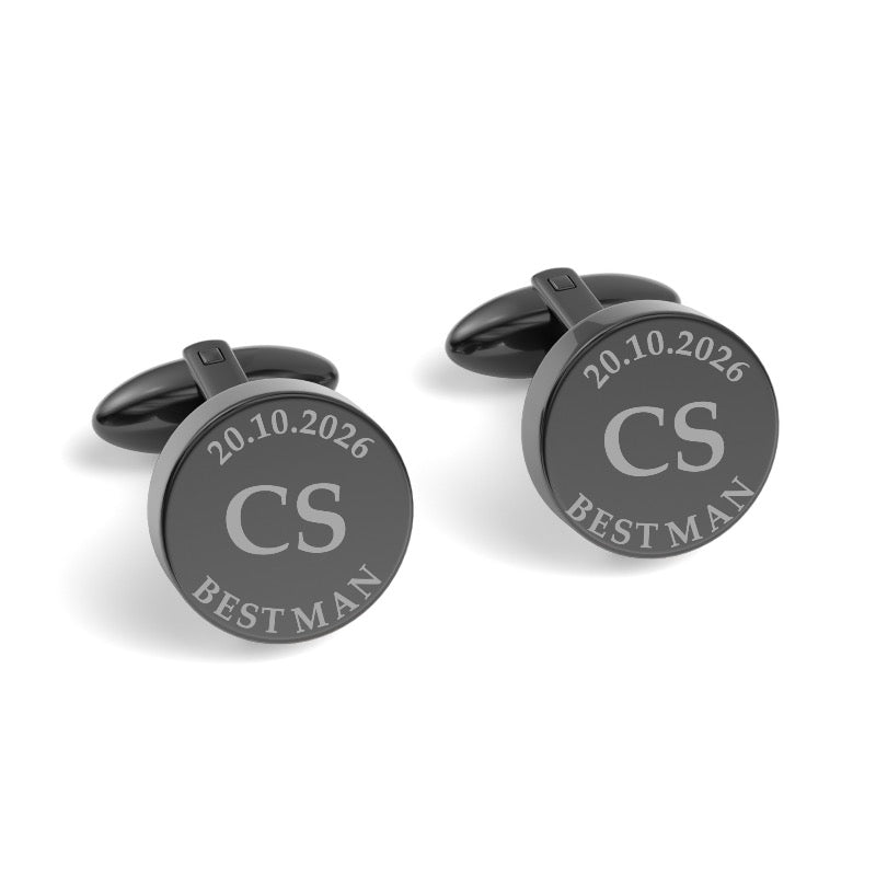Wedding Role, Initials and Date Engraved Cufflinks