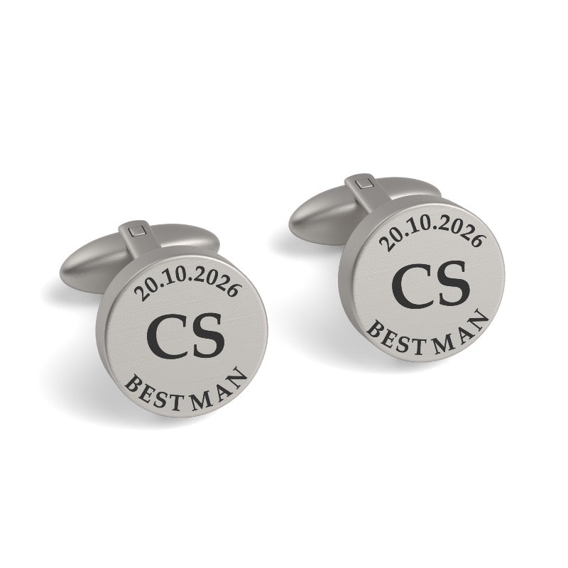 Wedding Role, Initials and Date Engraved Cufflinks