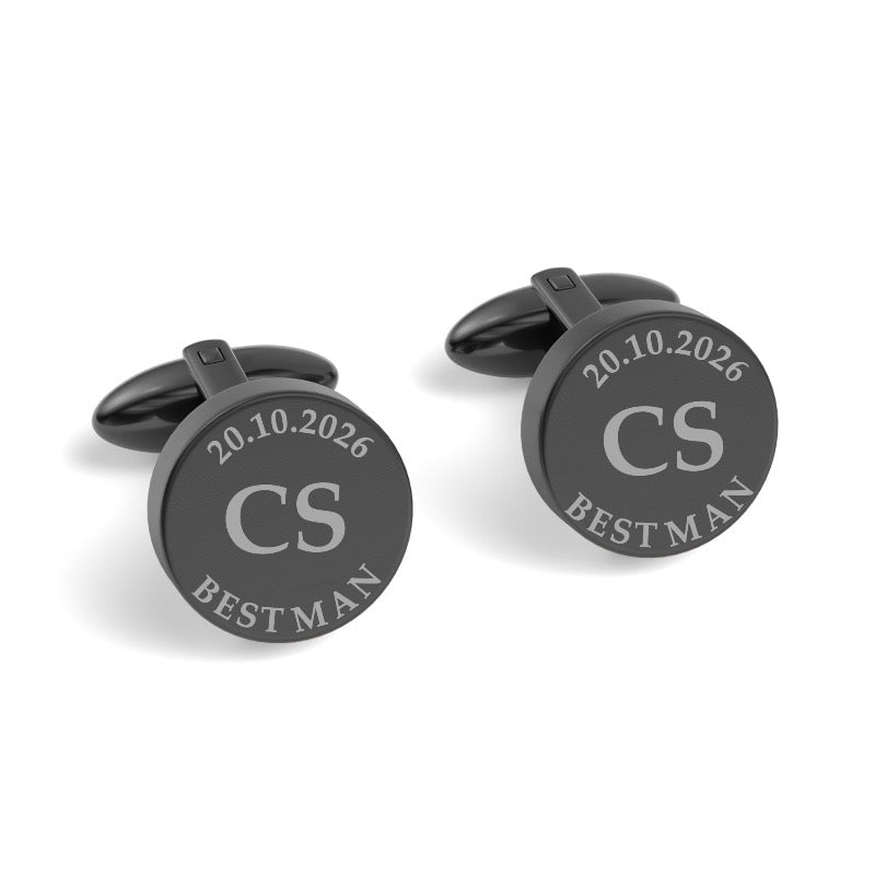 Wedding Role, Initials and Date Engraved Cufflinks