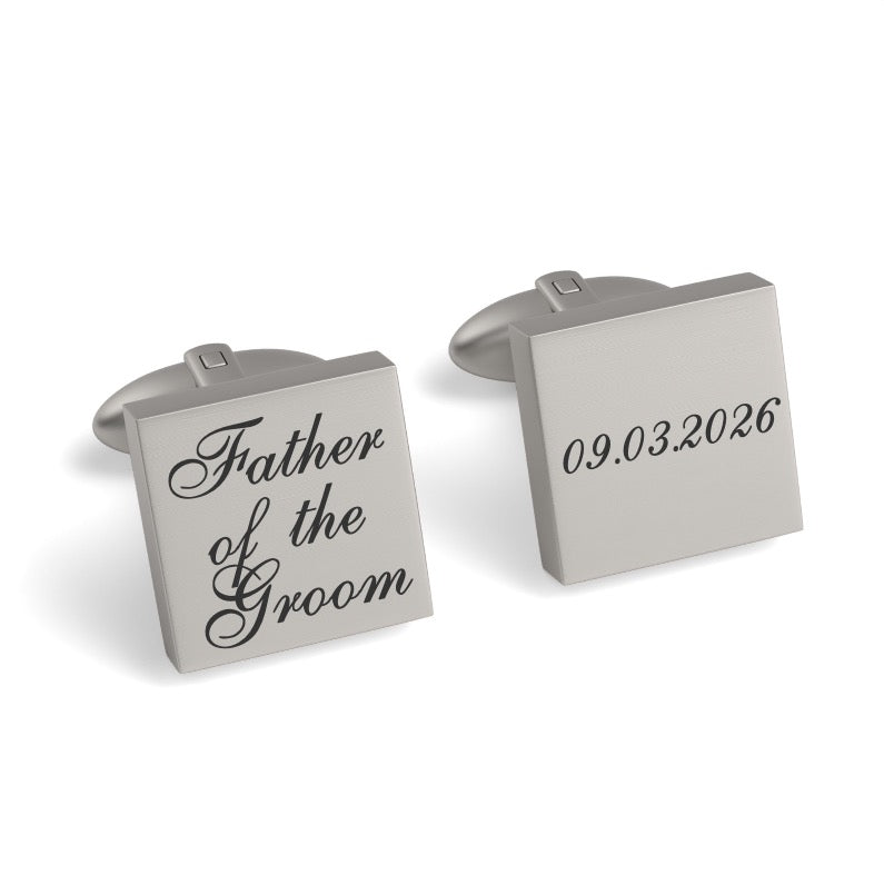 Father of the Groom Wedding Date Engraved Square Cufflinks