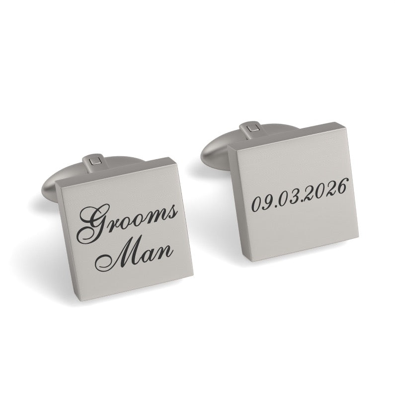 Groomsman Wedding Date Engraved Square Cufflinks