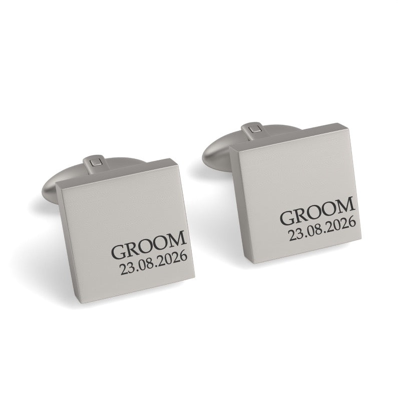 Groom & Date Engraved Wedding Square Cufflinks