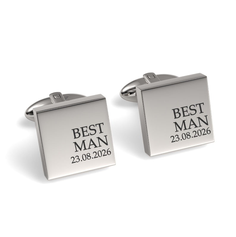 Best Man & Date Engraved Wedding Square Cufflinks