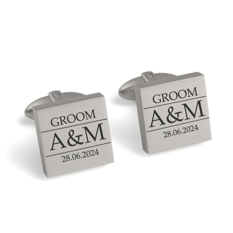 Couples Initials, Wedding Role and Date Engraved Cufflinks