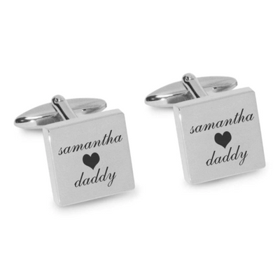 Name Love Heart Daddy Engraved Cufflinks in Silver
