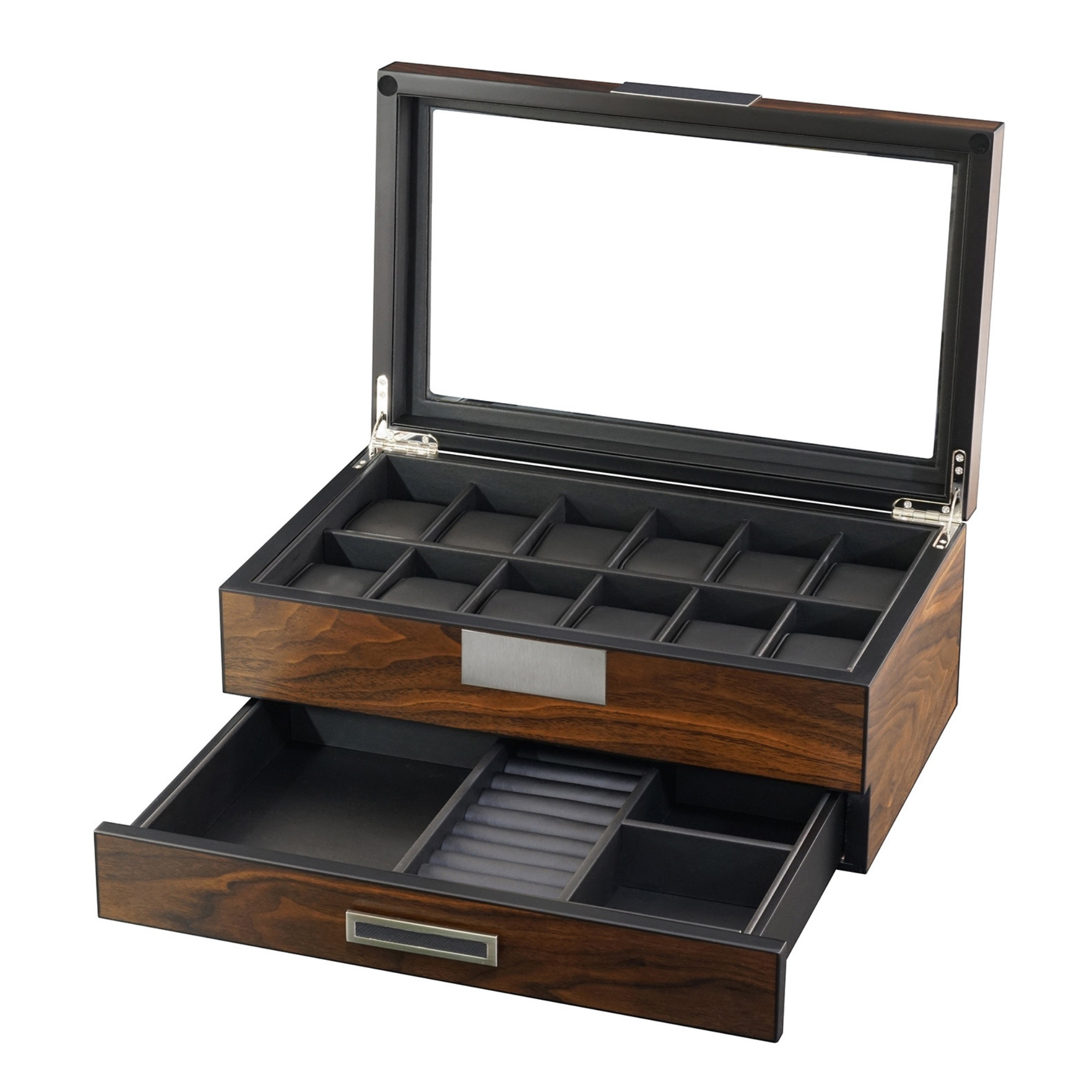 Seconds - 12 Slots Watch Box with Drawer in Ebony Wood