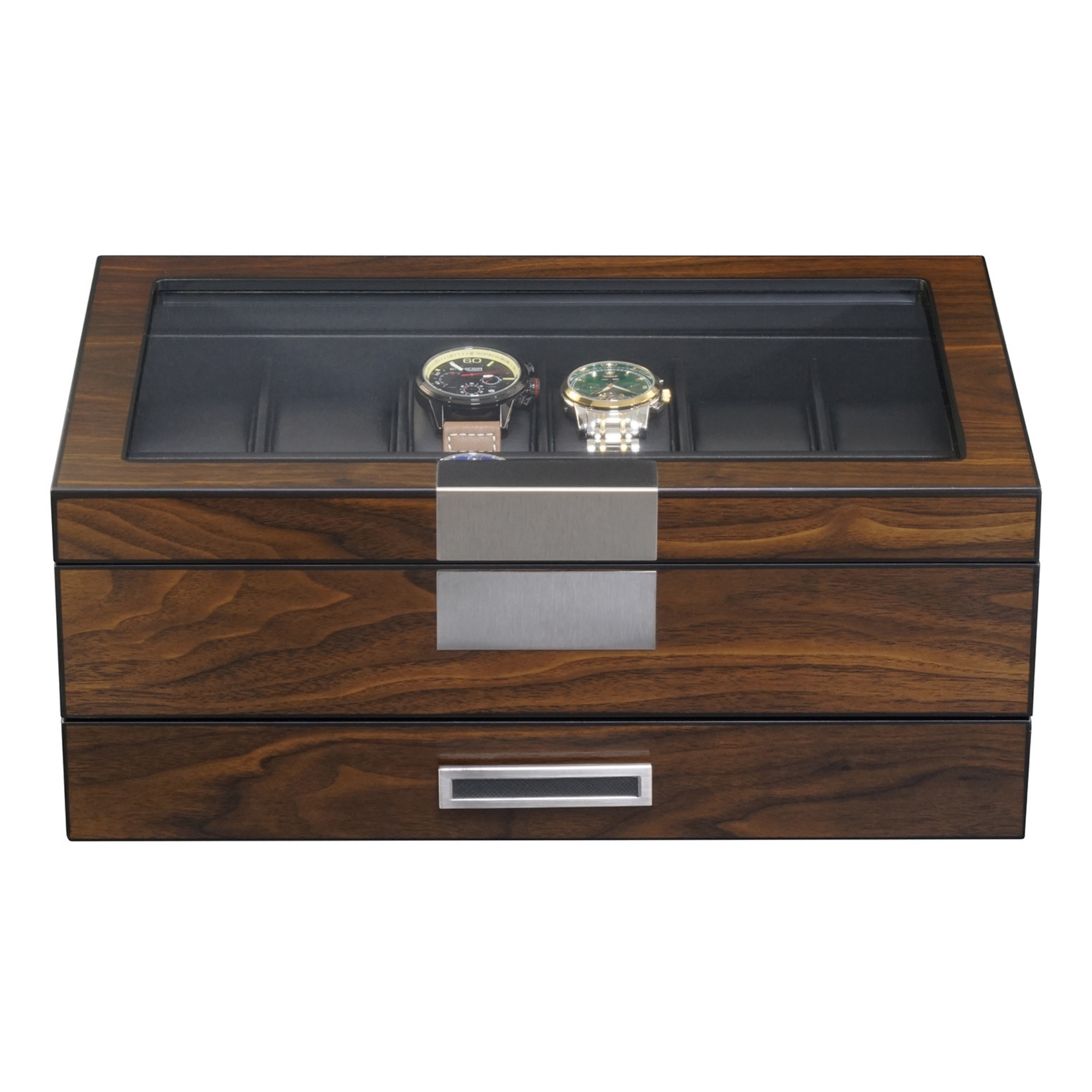 12 Slots Watch Box with Drawer in Ebony Wood