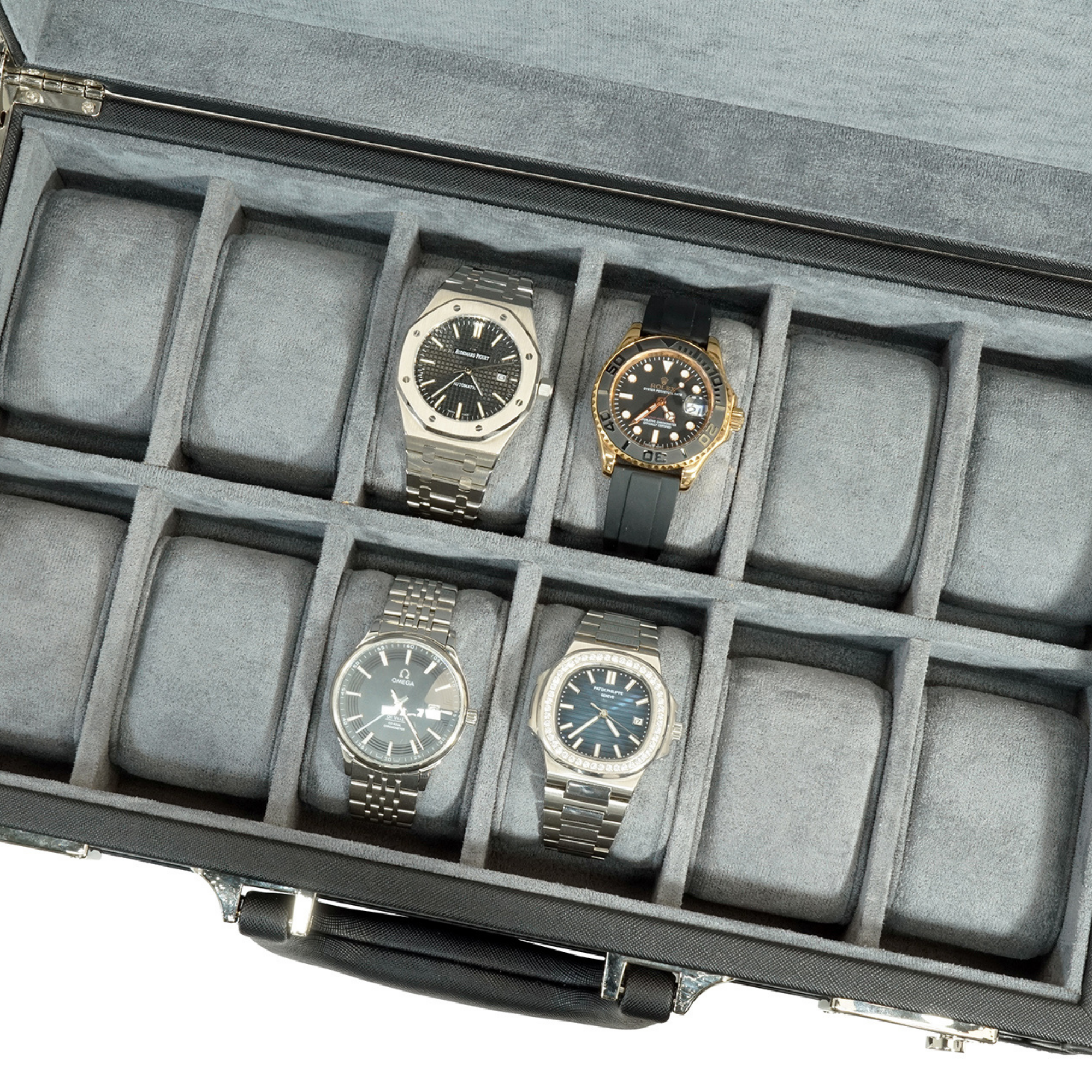 12 Slots Black Leather Watch Case