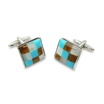 Patchwork Catseye Cufflinks: Brown, AquaWhite