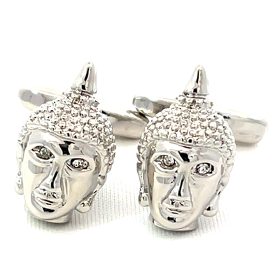 Buddha's Head Rhodium Cufflinks