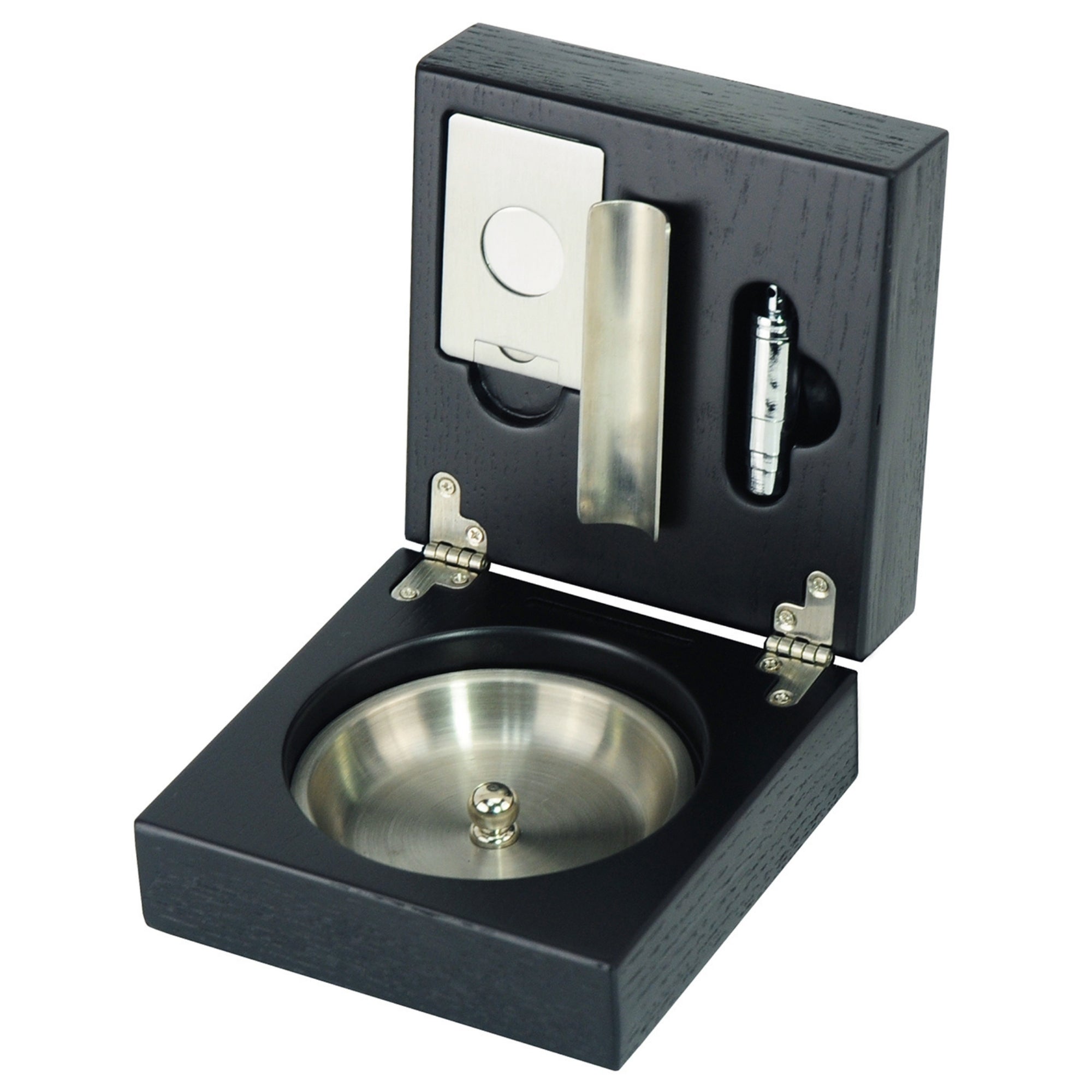 Oak Black Wooden Foldable Cigar Ashtray with Cigar Cutter