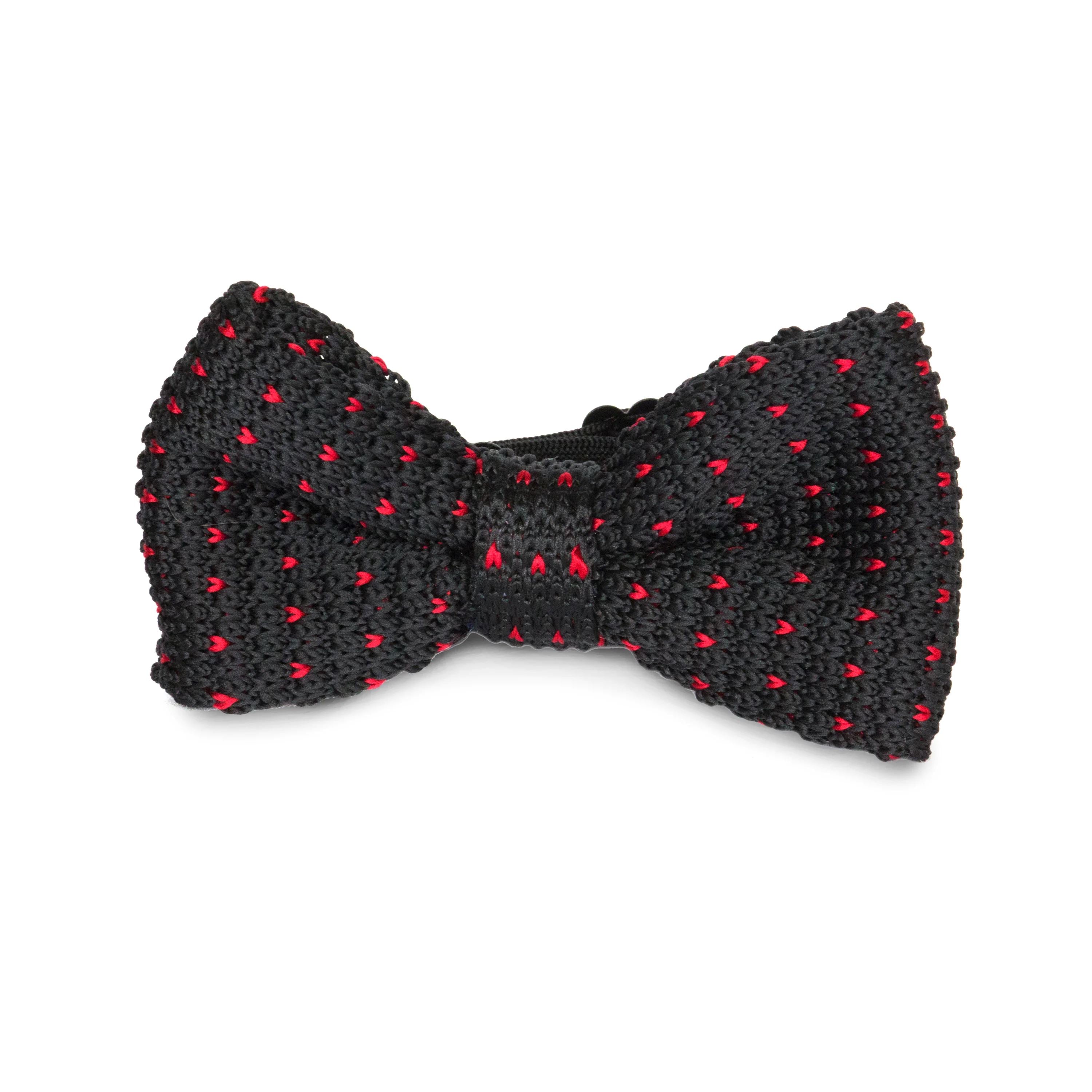Adult Knit Bow Tie - Black/Red Dot Bow Ties Clinks Australia 