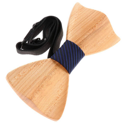 Light Wood Navy Textured Adult Bow Tie