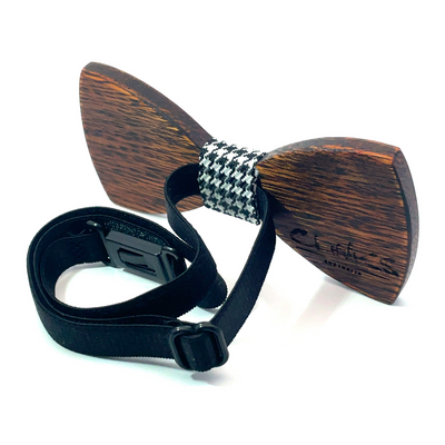 Dark Wood Houndstooth Kids Bow Tie