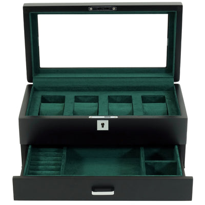4 Slots Wooden Watch Box with Green Interior and Drawer