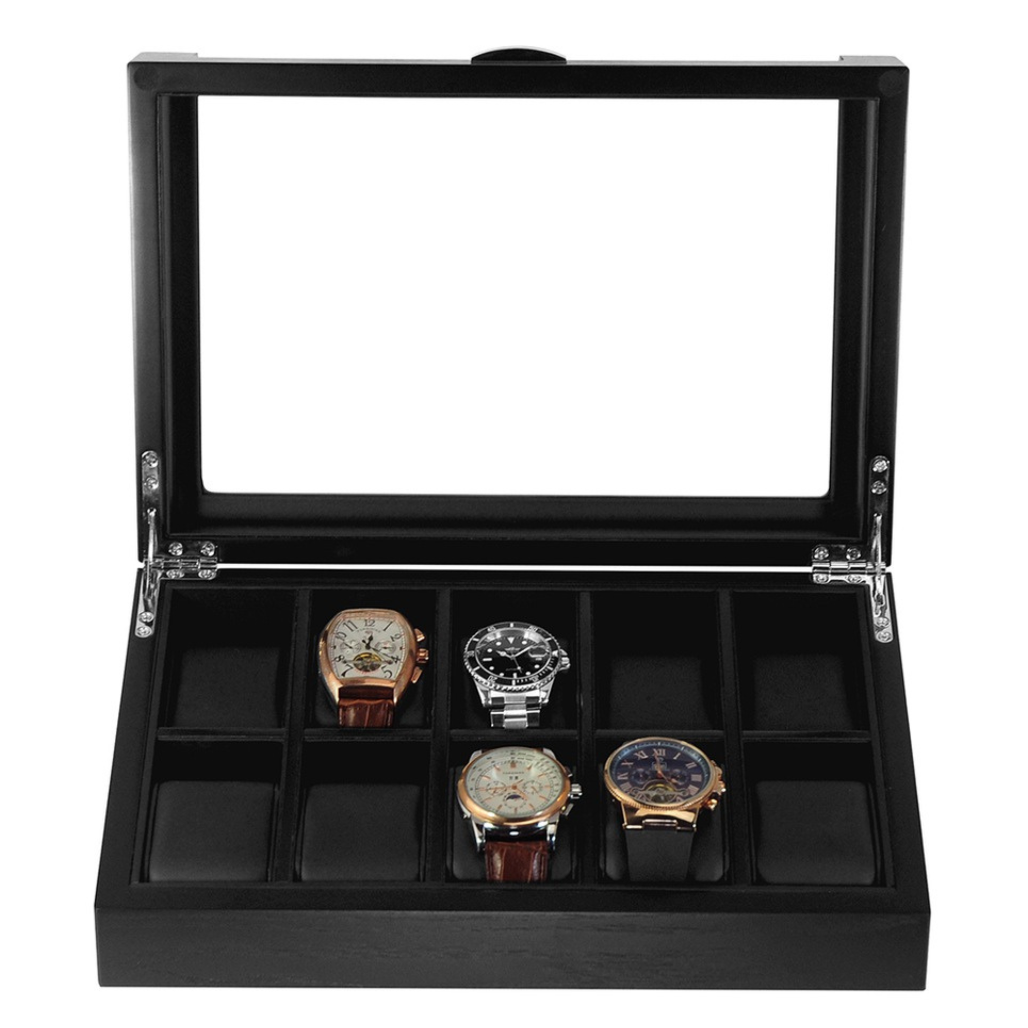 Black Wooden Watch Box for 10 Watches