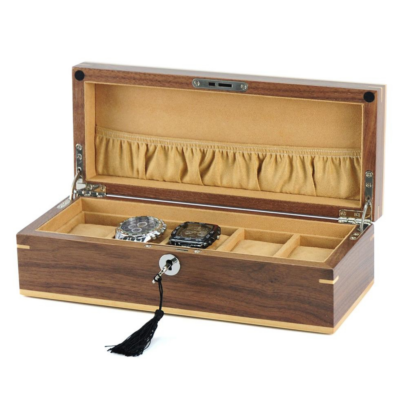 Walnut Wooden Watch Box for 5 Watches