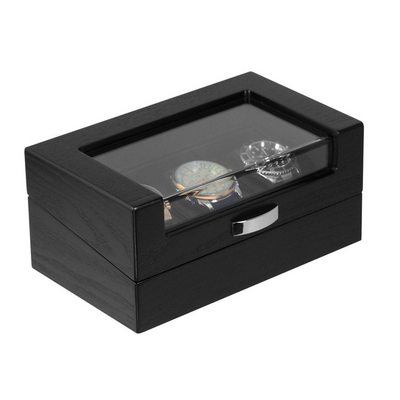 3 Slots Black Wooden Watch Box