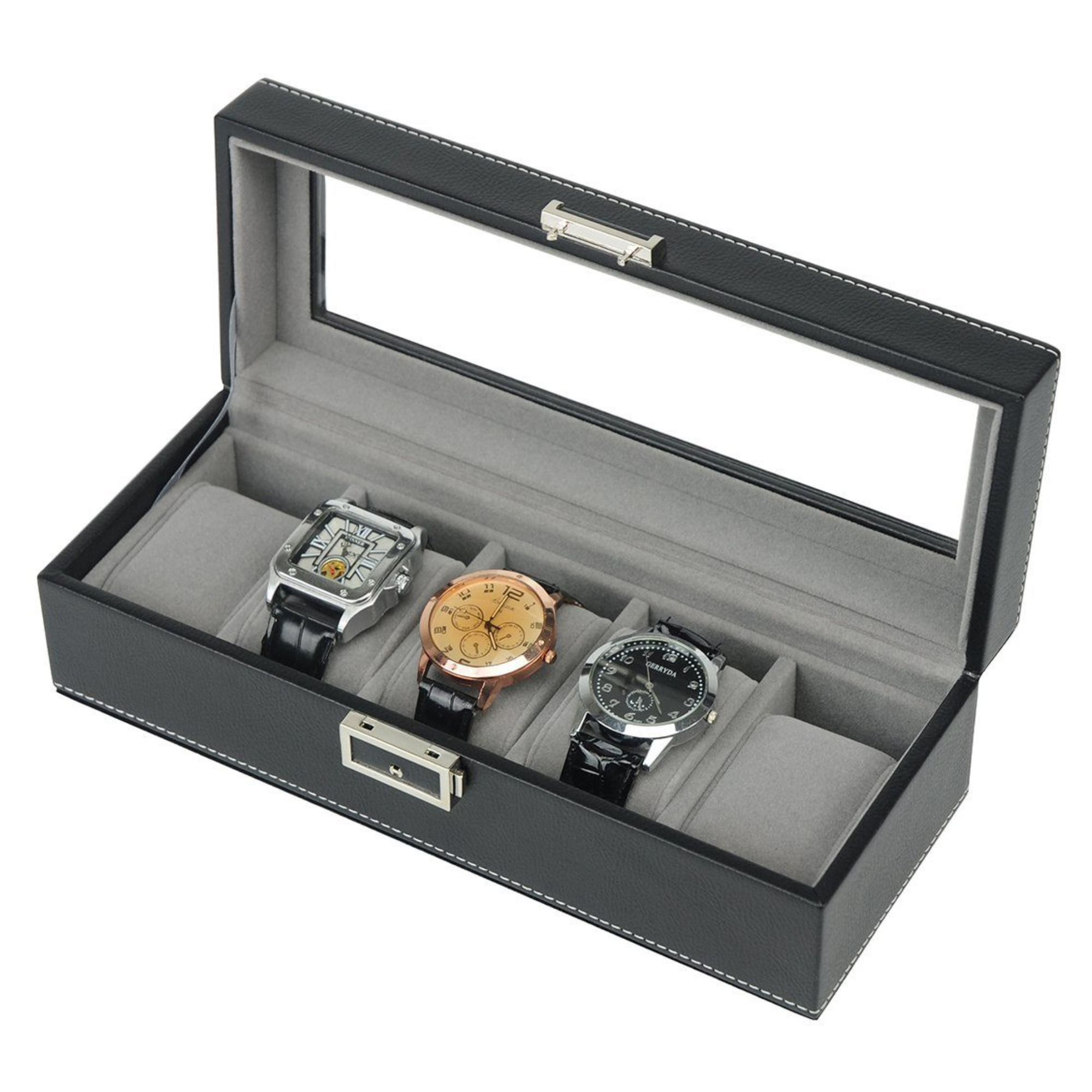 Leather Watch Box for 5 Watches in Black