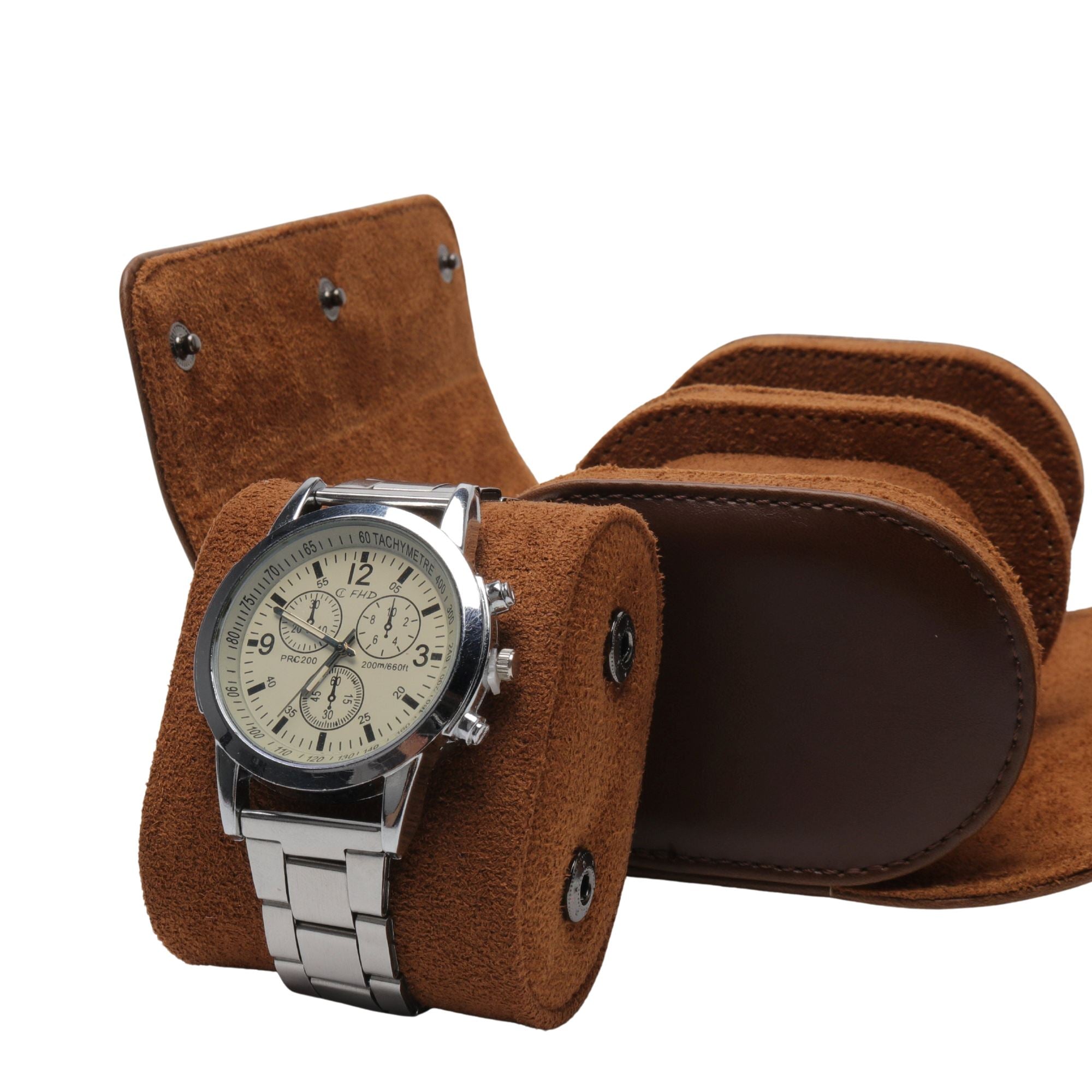 Watch Roll Case for 2 in Brown Vegan Leather Watch Boxes Clinks 