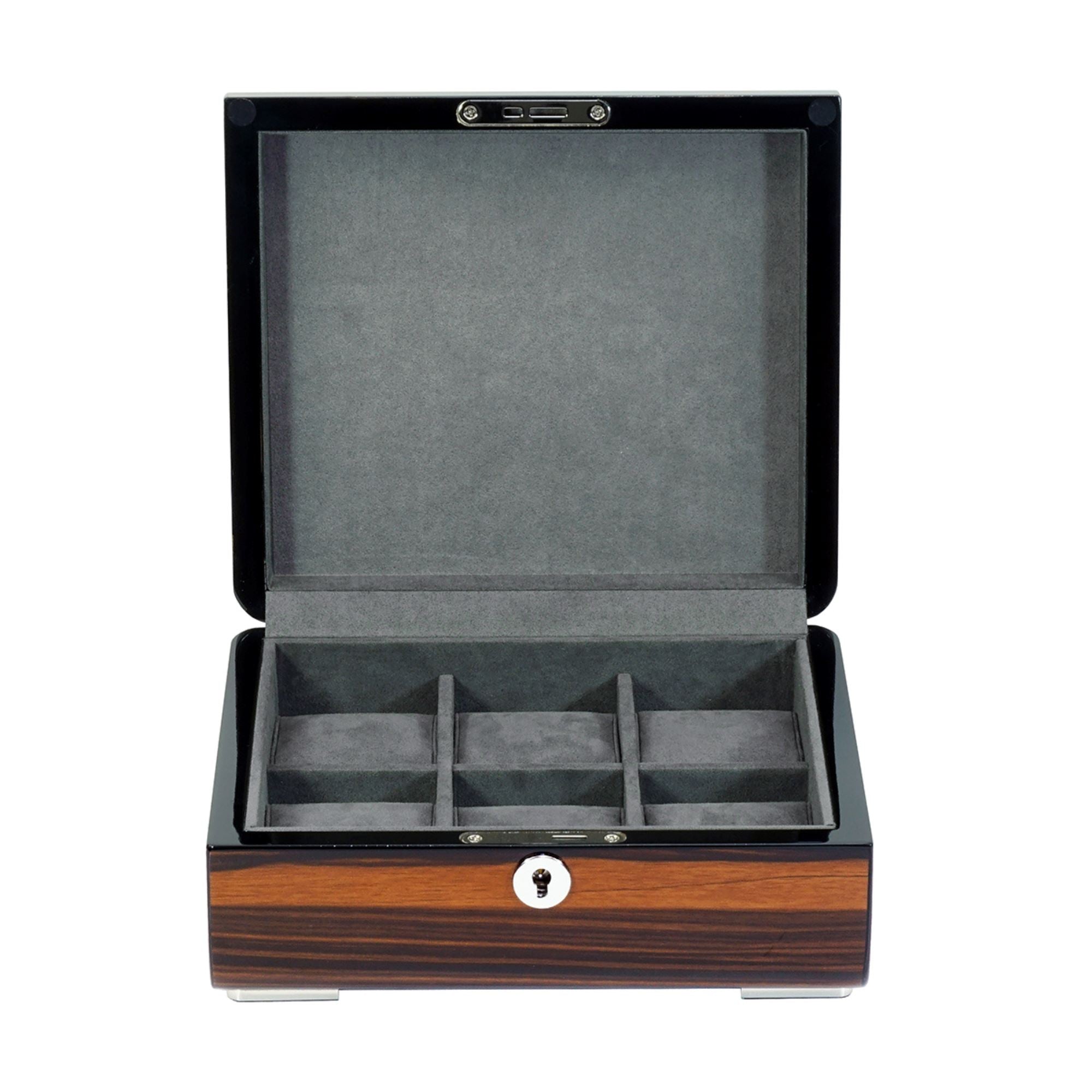 6 Slots Watch Box with Lock in Wooden Ebony Watch Boxes Clinks 
