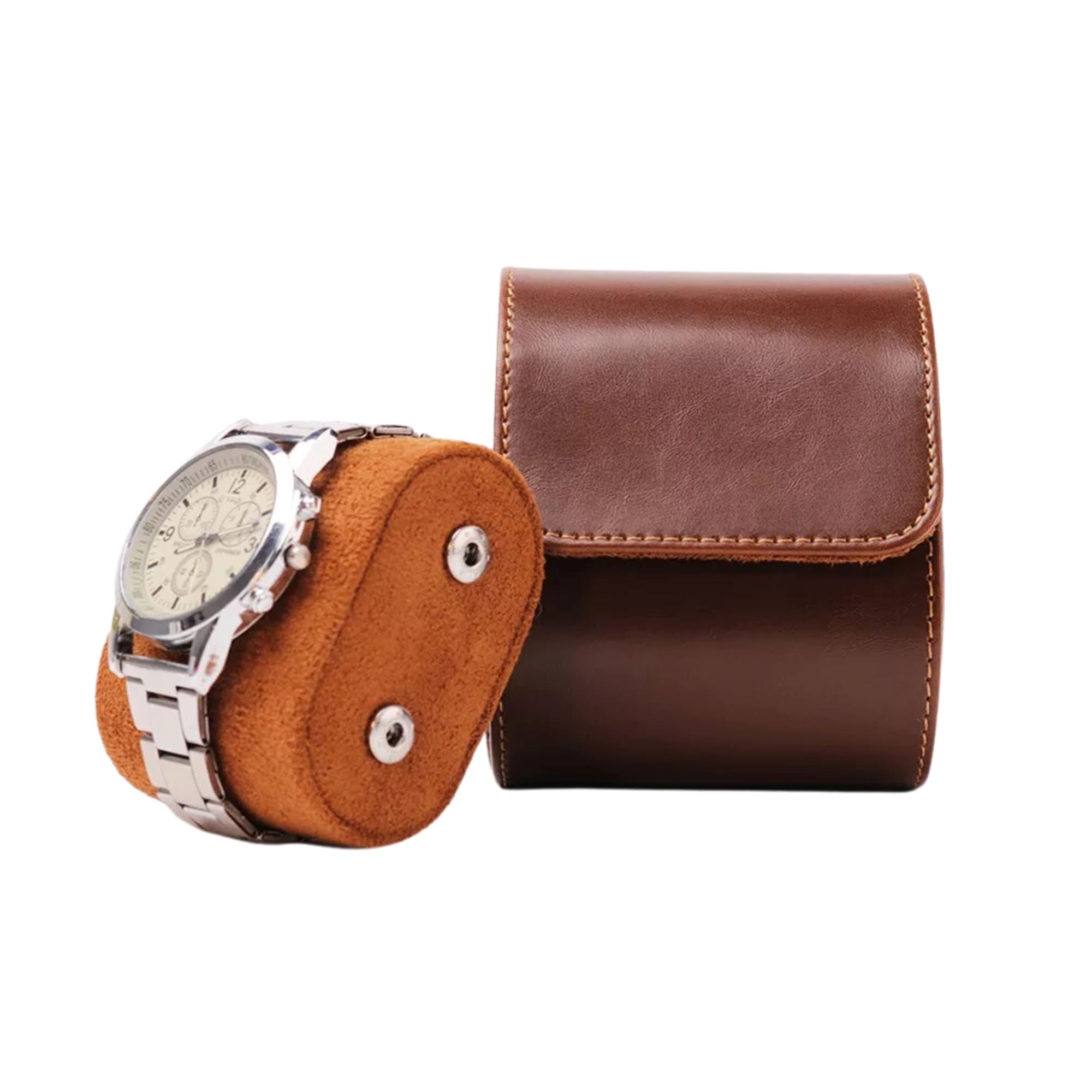 Watch Roll Case for 1 in Brown Vegan Leather Watch Boxes Clinks 
