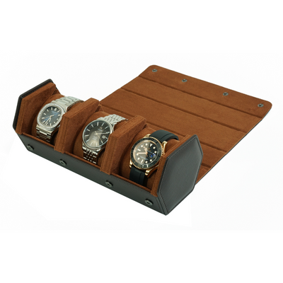Watch Roll Case for 3 Watches in Dark Brown Vegan Leather