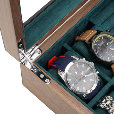 4 Slots Walnut Wooden Watch Box with Cufflinks Storage